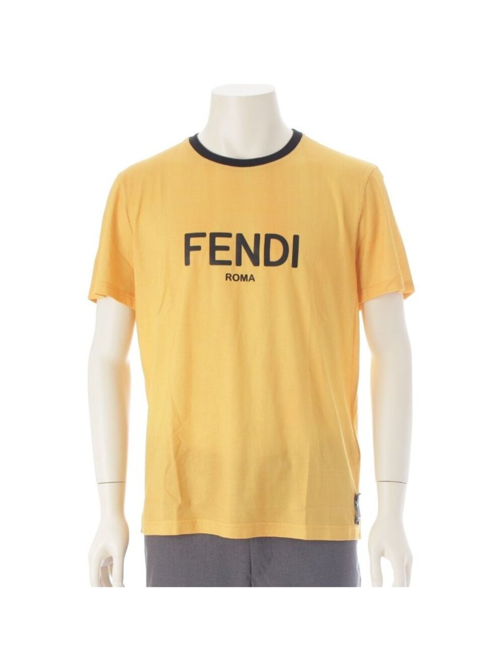 Fendi Cotton Logo Ringer Crew Neck Short Sleeve T-Shirt Yellow Black XL